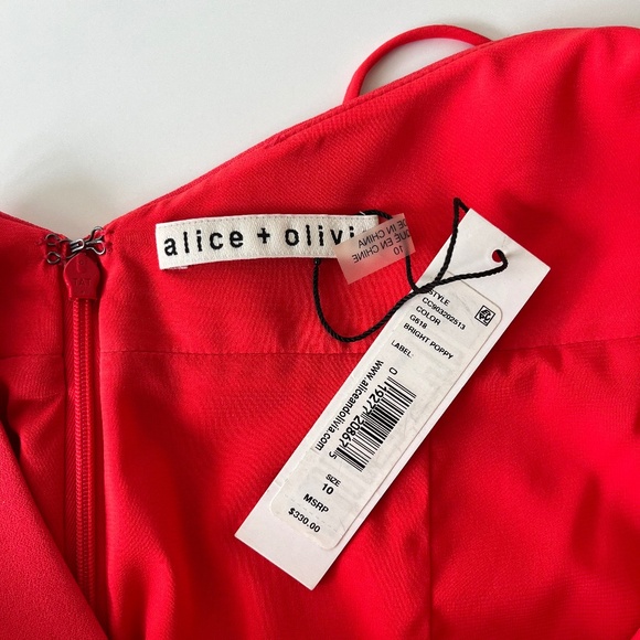 Alice + Olivia Kristy High Low Halter Dress Bright Poppy Red Size 8 - Picture 5 of 11